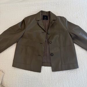 Mango Women’s Olive green leather jacket